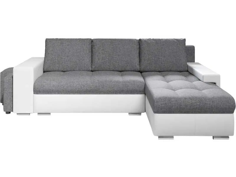 Narożnik SIMON biało-szary z pufami, funkcja spania, schowek, odwracany