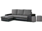 Narożnik SIMON czarno-szary z pufami, funkcja spania, schowek, zamienny