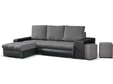 Narożnik SIMON czarno-szary z pufami, funkcja spania, schowek, zamienny