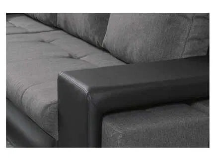 Narożnik SIMON czarno-szary z pufami, funkcja spania, schowek, zamienny
