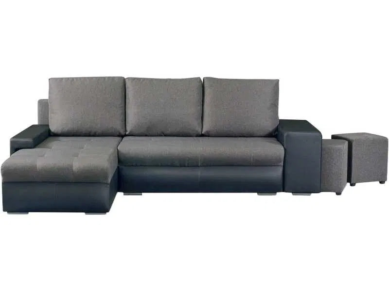 Narożnik SIMON czarno-szary z pufami, funkcja spania, schowek, zamienny