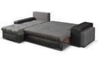 Narożnik SIMON czarno-szary z pufami, funkcja spania, schowek, zamienny